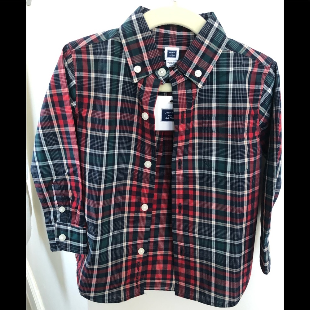 NWT Janie and Jack Toddler Boy Plaid Poplin Shirt, 18-24 Months